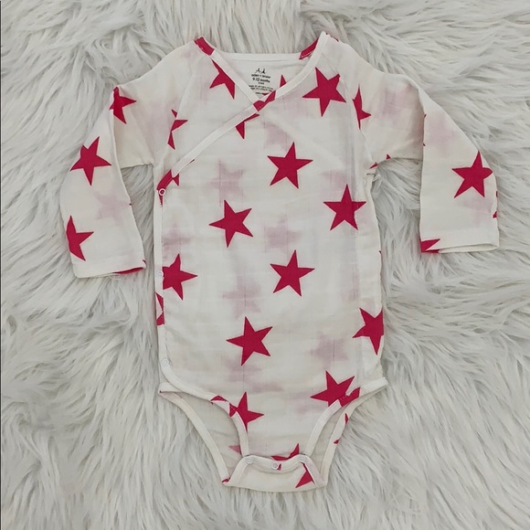 Aden Anais Baby Girl Bodysuit ~ White Pink /& Gray ~ Stars ~